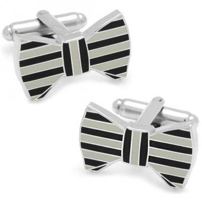 Black and Grey Horizontal Striped Bow Tie Cufflinks.jpg